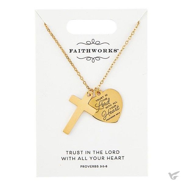 Productafbeelding: voorkant van Cross Necklace Faithful Heart Gold