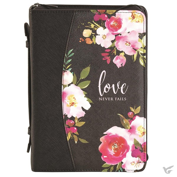 Productafbeelding: voorkant van Biblecover Large Love never fails 24,1x1