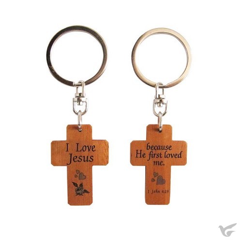 Productafbeelding: voorkant van Keyring 2 sided cross He first loved